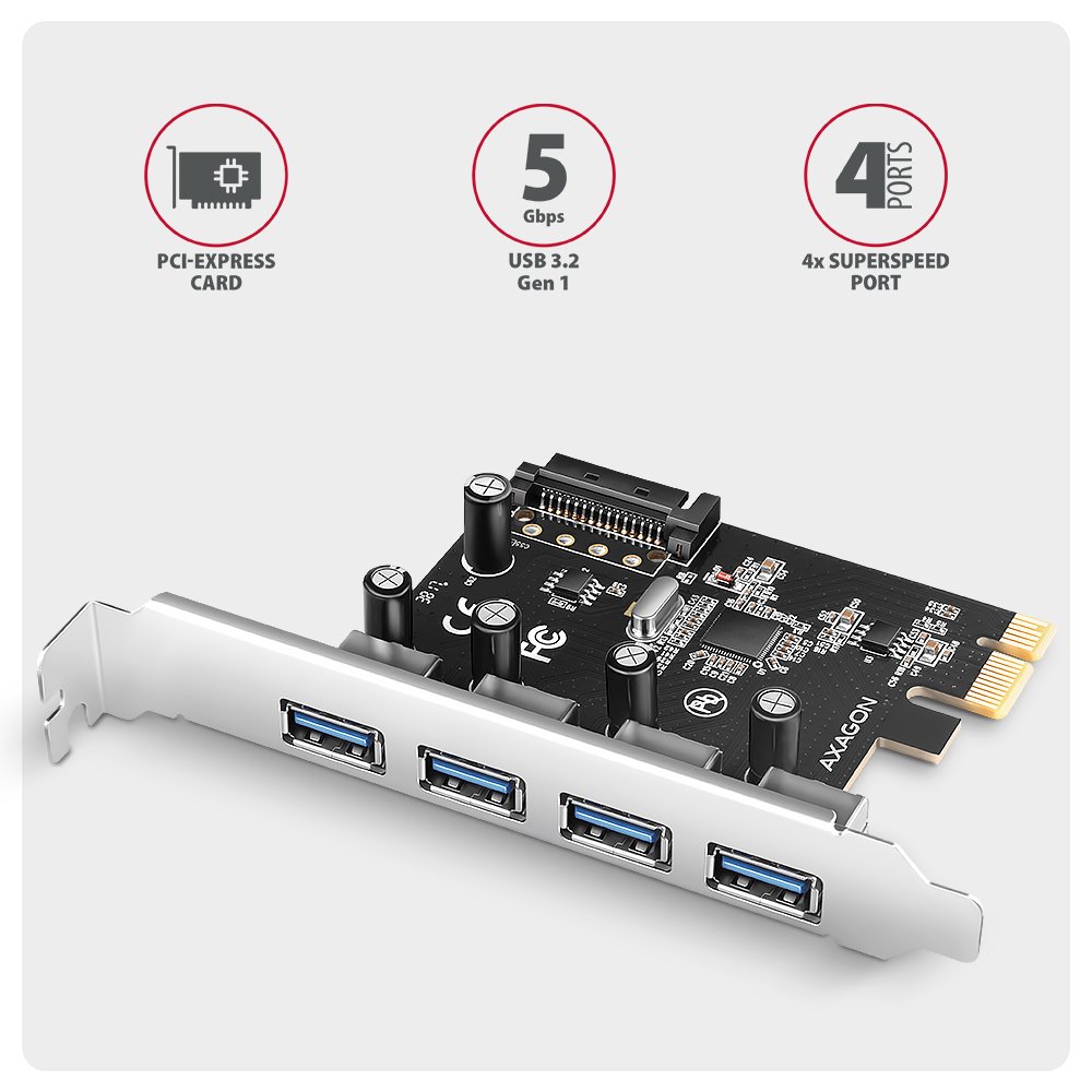AXAGON řadič do PCIe pro 4x USB Typ-A / USB 5Gbps / PCEU-430RS / SP/ čip Renesas