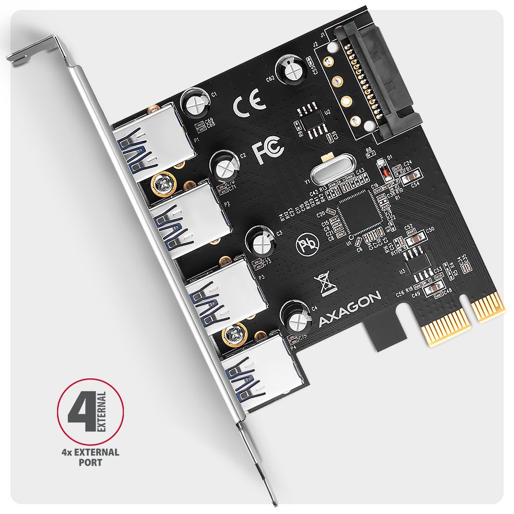 AXAGON řadič do PCIe pro 4x USB Typ-A / USB 5Gbps / PCEU-430RS / SP/ čip Renesas