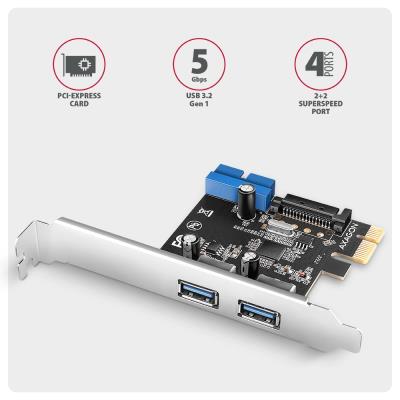 AXAGON řadič do PCIe pro 2x USB Typ-A / 2x USB interní / USB 5Gbps / PCEU-232RS / SP & LP / čip Renesas