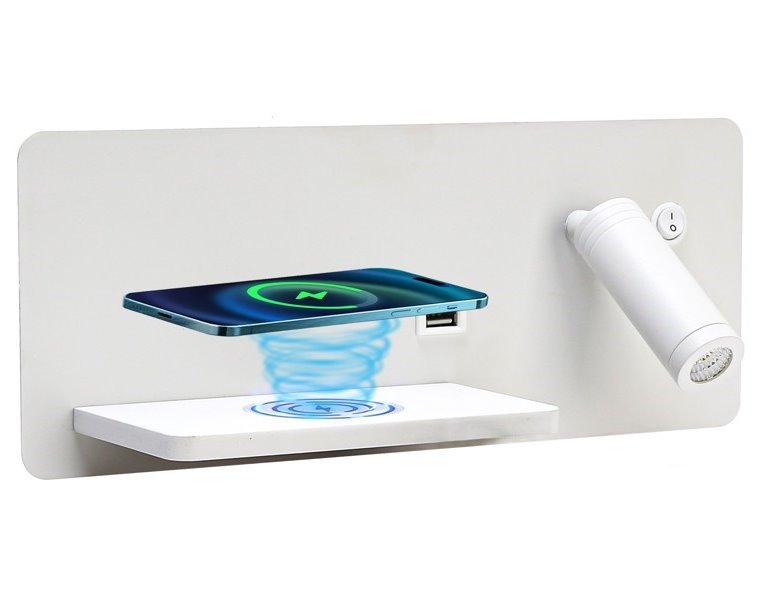 IMMAX LED Be PREPARE 4v1, bodové svítidlo s Qi nabíjením, USB, bílé, varianta levá