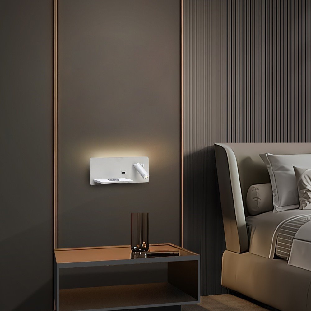 IMMAX LED Be PREPARE 4v1, bodové svítidlo s Qi nabíjením, USB, bílé, varianta levá