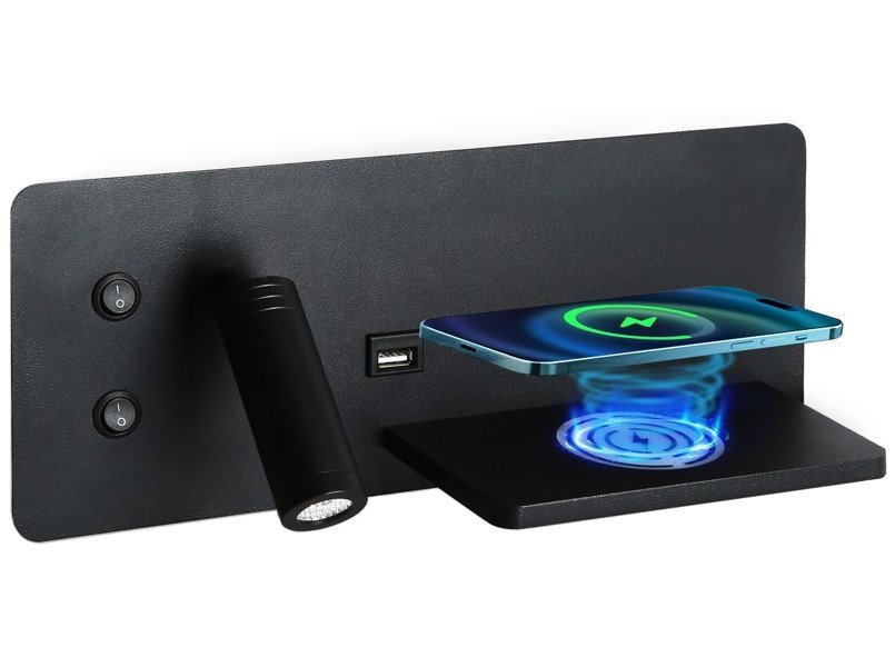 IMMAX LED Be PREPARE 4v1, bodové svítidlo s Qi nabíjením, USB, černé, varianta pravá