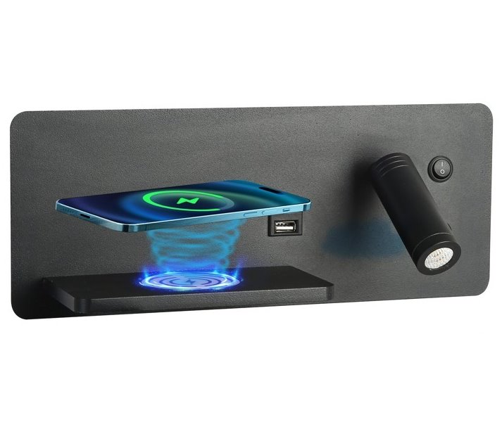 IMMAX LED Be PREPARE 4v1, bodové svítidlo s Qi nabíjením, USB, černá, varianta levá