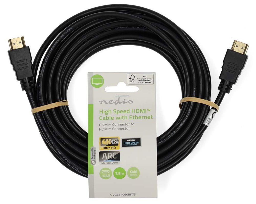 NEDIS High Speed HDMI 2.0 kabel s ethernetem/ 4K@60Hz/ zlacené konektory HDMI-HDMI/ černý/ bulk/ 7,5m