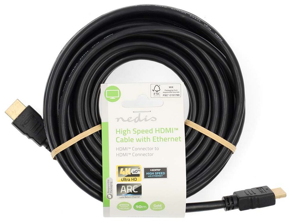 NEDIS High Speed HDMI 2.0 kabel s ethernetem/ 4K@60Hz/ zlacené konektory HDMI-HDMI/ černý/ bulk/ 10m