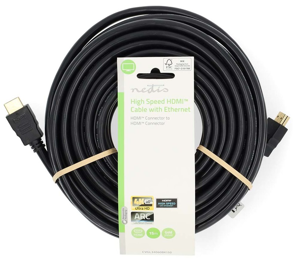 NEDIS High Speed HDMI 2.0 kabel s ethernetem/ 4K@60Hz/ zlacené konektory HDMI-HDMI/ černý/ bulk/ 15m