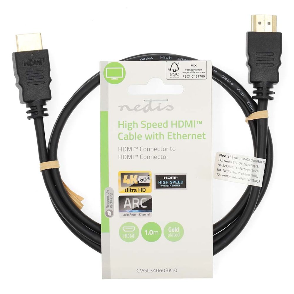 NEDIS High Speed HDMI 2.0 kabel s ethernetem/ 4K@60Hz/ zlacené konektory HDMI-HDMI/ černý/ bulk/ 1m
