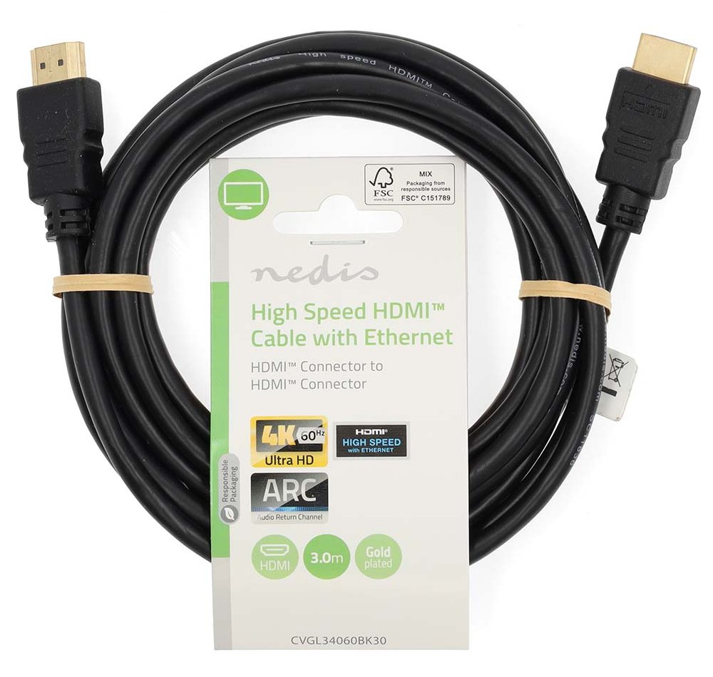 NEDIS High Speed HDMI 2.0 kabel s ethernetem/ 4K@60Hz/ zlacené konektory HDMI-HDMI/ černý/ bulk/ 3m