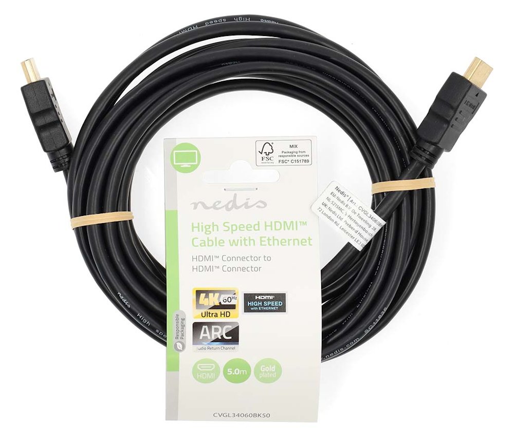 NEDIS High Speed HDMI 2.0 kabel s ethernetem/ 4K@60Hz/ zlacené konektory HDMI-HDMI/ černý/ bulk/ 5m
