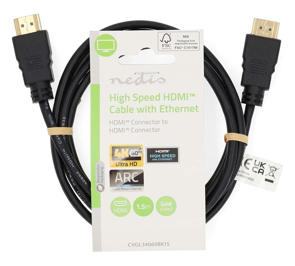NEDIS High Speed HDMI 2.0 kabel s ethernetem/ 4K@60Hz/ zlacené konektory HDMI-HDMI/ černý/ bulk/ 1,5m
