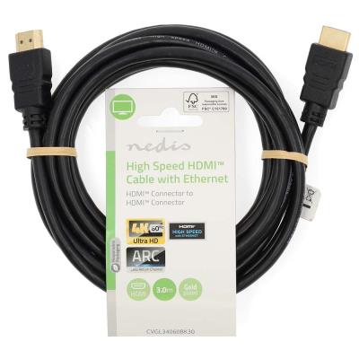 NEDIS High Speed HDMI 2.0 kabel s ethernetem/ 4K@60Hz/ zlacené konektory HDMI-HDMI/ černý/ bulk/ 3m