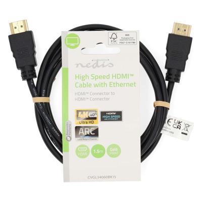 NEDIS High Speed HDMI 2.0 kabel s ethernetem/ 4K@60Hz/ zlacené konektory HDMI-HDMI/ černý/ bulk/ 1,5m