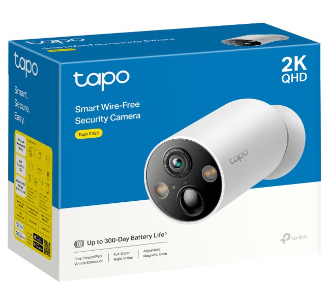 TP-Link Tapo C425(2-pack) Bateriová WiFi Kamera, venkovní, 4MPx, 2560 × 1440, audio, IR 15m, SD, IP66, 2ks v balení