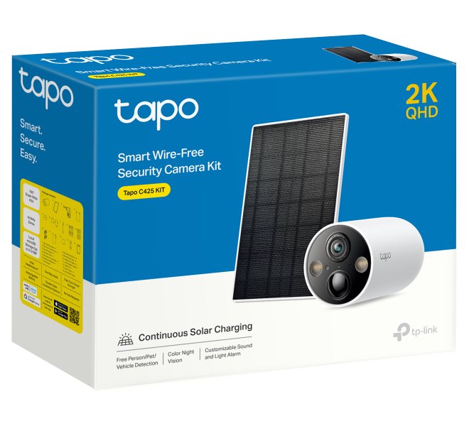 TP-Link Tapo C425 KIT Bateriová WiFi Kamera, venkovní, 4MPx, 2560 × 1440, audio, IR 15m, SD, IP66, solar panel 2.5W