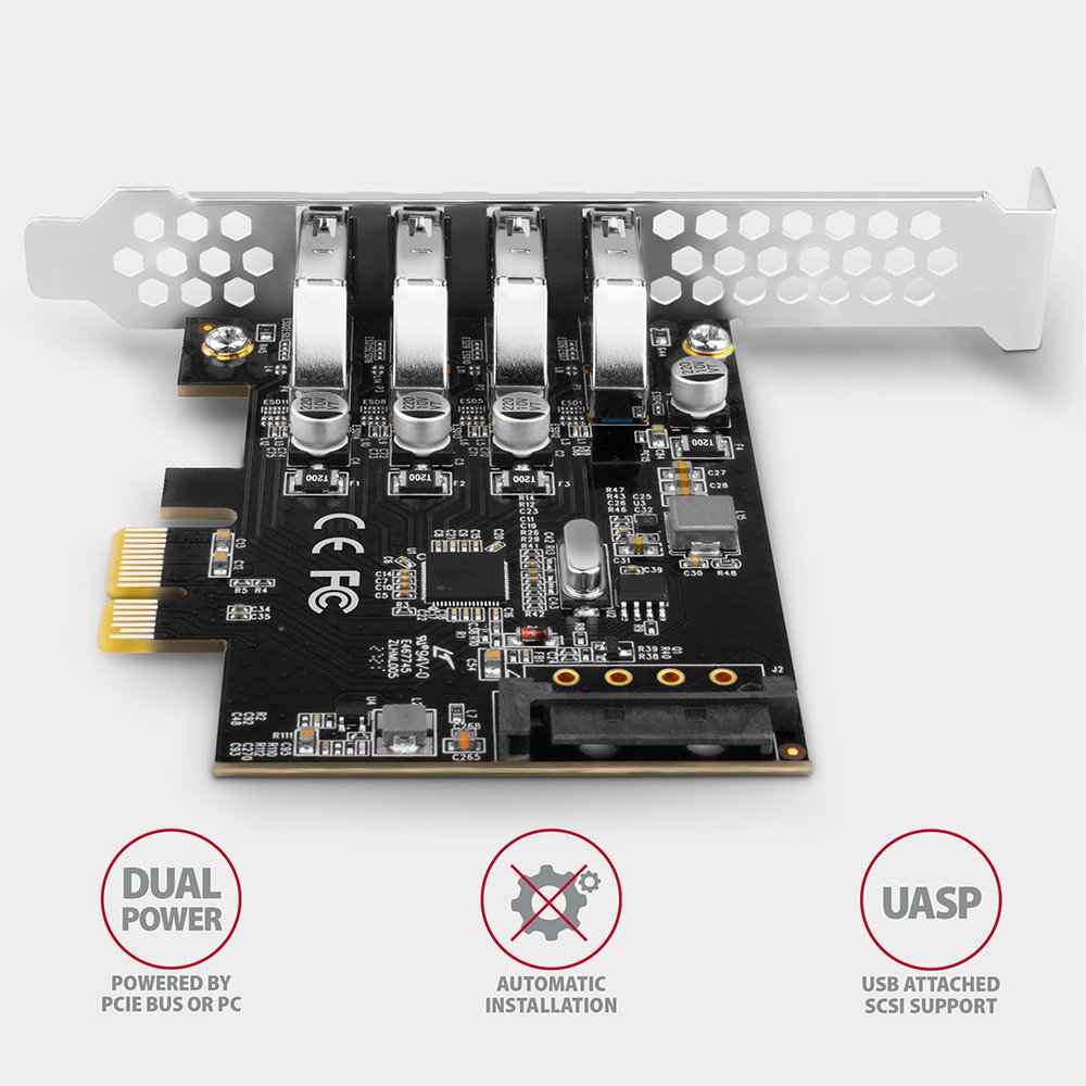 AXAGON řadič do PCIe pro 4x USB 3.2 Gen1 / PCEU-43RS / SP & LP
