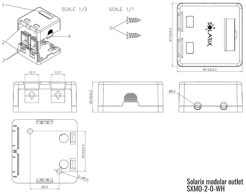 Solarix zásuvka modulární pro 2 keystony na omítku bílá SXMO-2-0-WH
