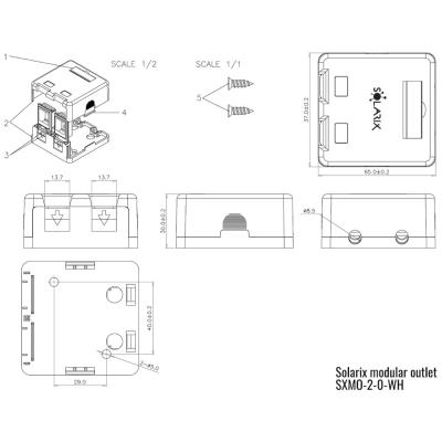 Solarix zásuvka modulární pro 2 keystony na omítku bílá SXMO-2-0-WH