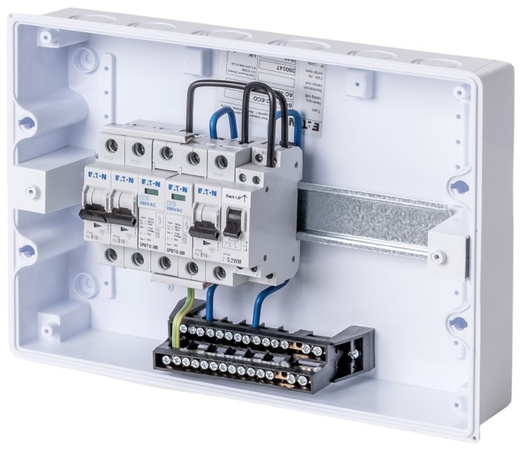Solarmi ACZ1 osazený rozvaděč pro fotovoltaiku, jističe, chránič, 3,7kW 1f, backup
