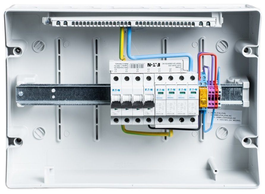 Solarmi AC25N0 osazený rozvaděč pro fotovoltaiku, jističe, chránič, N0, 3f, 25A