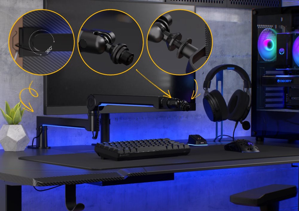 Endorfy rameno na mikrofon Broadcast Low Profile RGB Boom Arm / 360st. rotace / kulová hlava / LED osvětlení