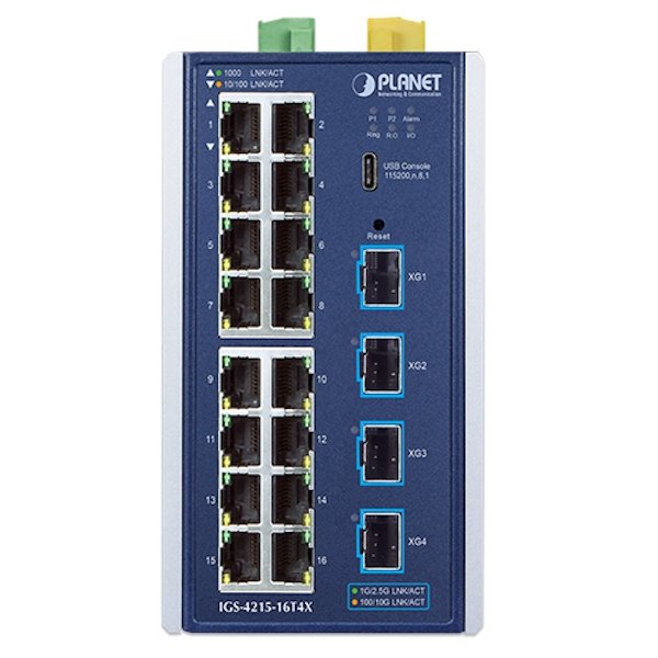 Planet IGS-4215-16T4X průmyslový L2/L4 switch, 16x1Gb, 4x10Gb SFP+, -40~75°C, 9-48VDC, IP30, fanless