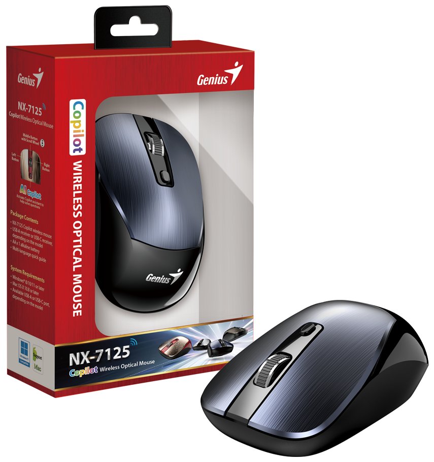 GENIUS NX-7125 Iron Grey/ 1200 dpi/ bezdrátová/ Copilot/ 4tlačítková/ kovově šedá
