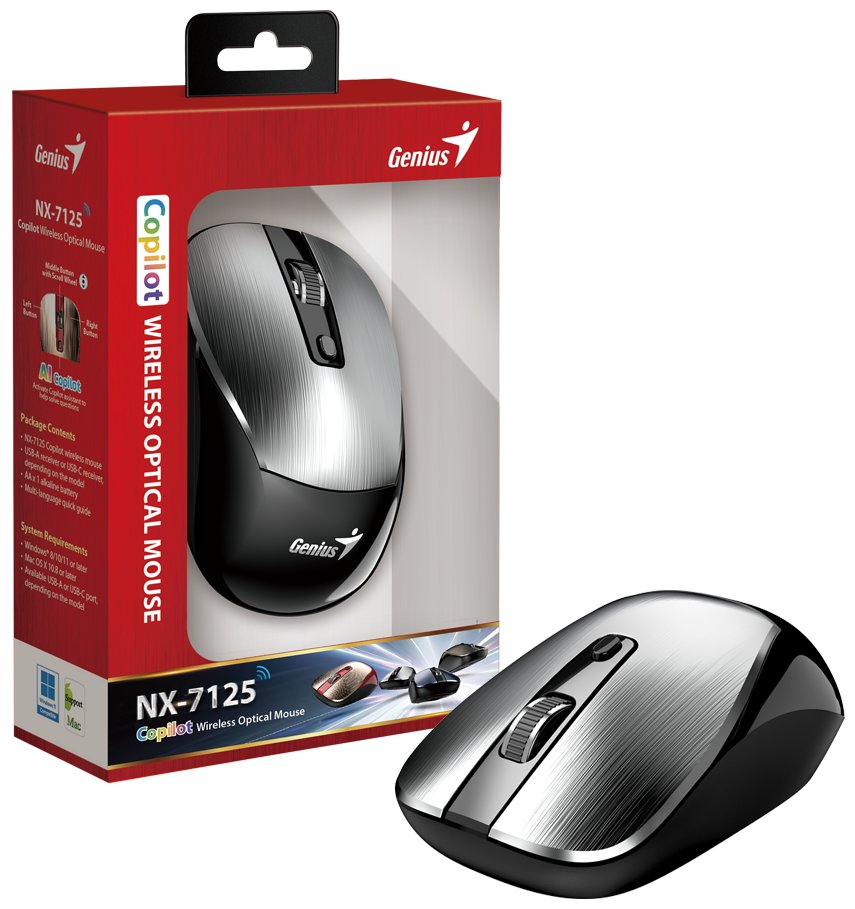 GENIUS NX-7125 Silver/ 1200 dpi/ bezdrátová/ Copilot/ 4tlačítková/ stříbrná