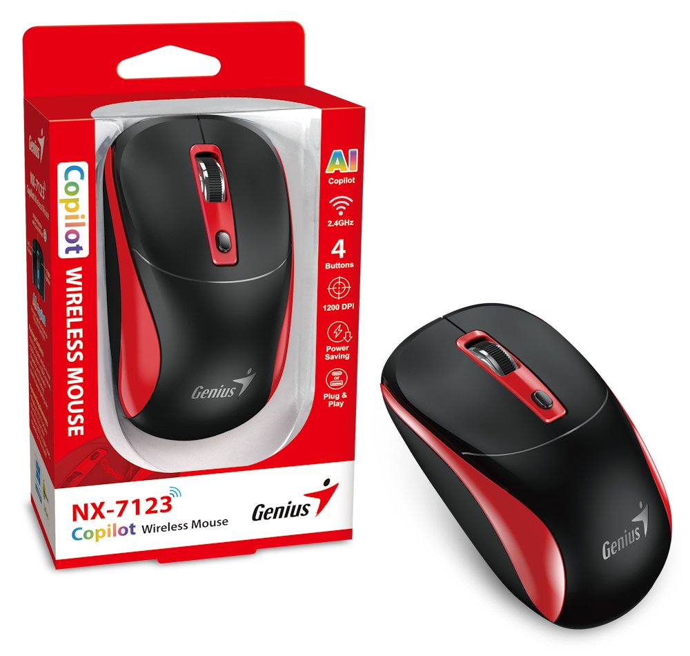 GENIUS NX-7123 BlackRed/ 1200 dpi/ bezdrátová/ Copilot/ 4tlačítková/ černočervená