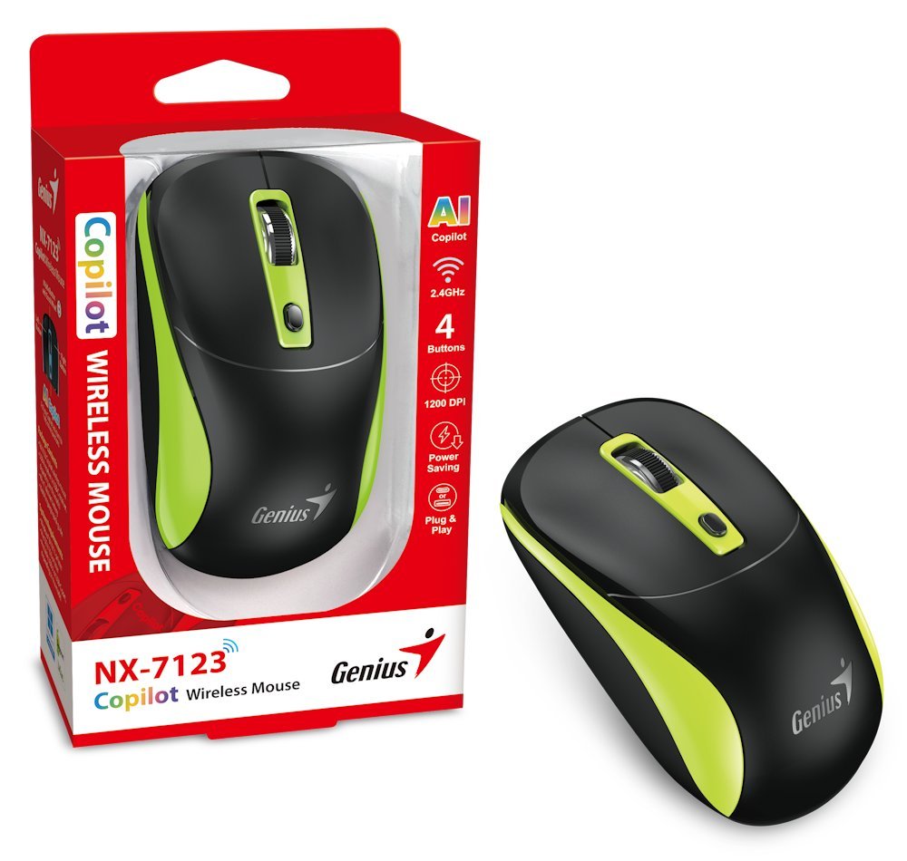 GENIUS NX-7123 BlackGreen/ 1200 dpi/ bezdrátová/ Copilot/ 4tlačítková/ černozelená