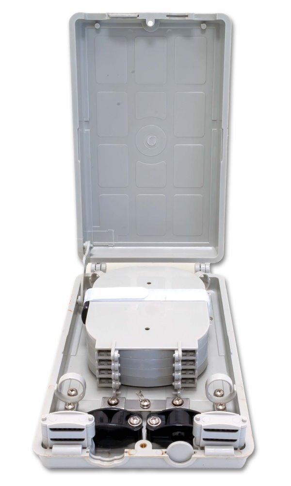 XtendLan plastový rozvaděč pro 24 svarů, 24 pigtailů, 2 kabelové porty, odklopná dvířka