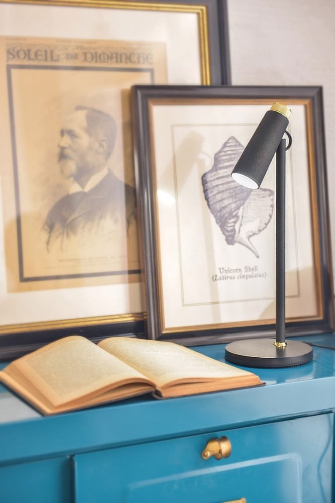 IMMAX LED stolní lampička TIT/ Qi nabíjení/ 12W/ DC12V/1A/ 100-240 VAC/ 150lm/ černá se zlatými prvky