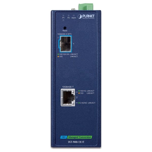 Planet IXT-900-1X1T průmyslový konvertor 1x 10G Base-T / SFP+ 10GBase-X, IP40, -40~75°C, dual power, SNMP