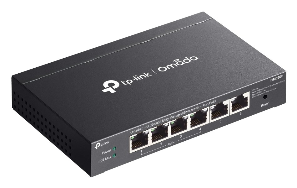 TP-Link ES206GP, Omada 6-Port Gigabit Easy Managed Switch, 2x GLAN, 4x GLAN PoE+, 65W PoE budget