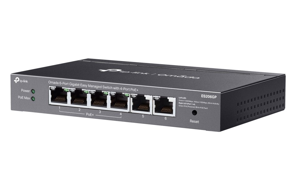 TP-Link ES206GP, Omada 6-Port Gigabit Easy Managed Switch, 2x GLAN, 4x GLAN PoE+, 65W PoE budget