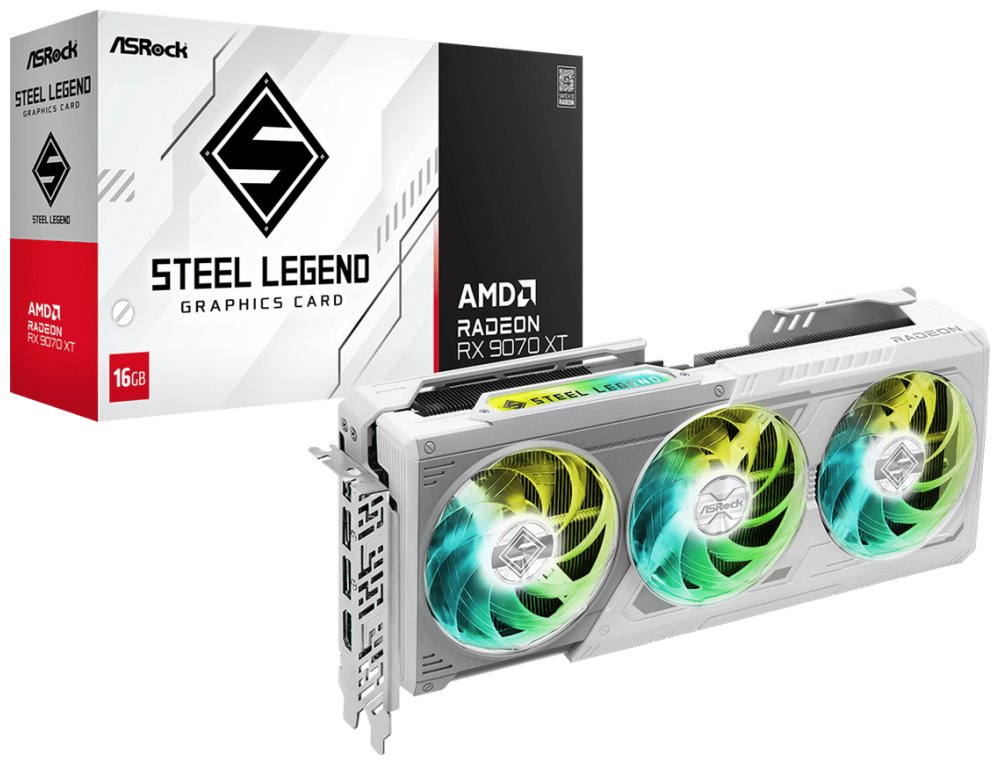 ASROCK AMD Radeon RX 9070 XT Steel Legend 16GB / 16GB GDDR6 / PCI-E / HDMI / 3x DP / Bílá
