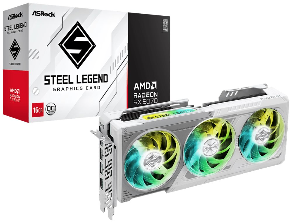 ASROCK AMD Radeon RX 9070 Steel Legend 16GB OC / 16GB GDDR6 / PCI-E / HDMI / 3x DP / Bílá