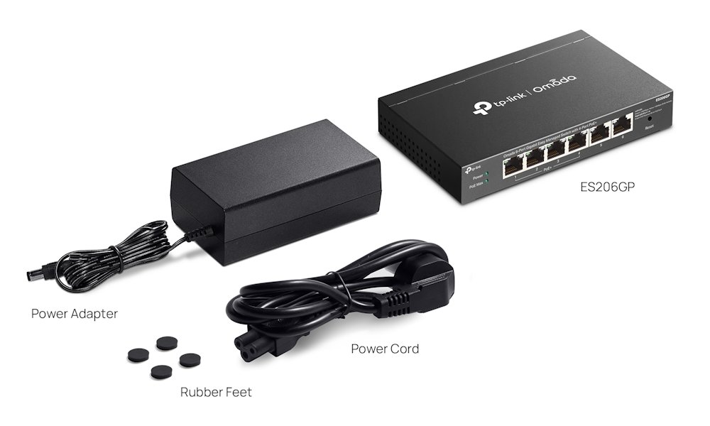 TP-Link ES206GP, Omada 6-Port Gigabit Easy Managed Switch, 2x GLAN, 4x GLAN PoE+, 65W PoE budget