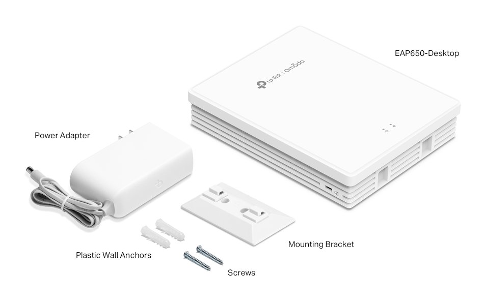 TP-Link EAP650-Desktop Omada AX3000 stolní AP DualBand Wi-Fi 6, 574Mbps 2.4 GHz + 2402 Mbps 5 GHz, 4x GLAN, PoE in+out