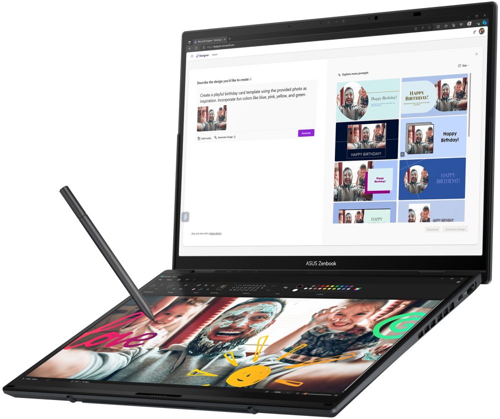 ASUS Zenbook Duo/ Core Ultra 9 285H/ 32GB/ 2 TB SSD/ Intel Arc/ 14"WQXGA+,120Hz,touch,OLED/ W11P/ šedý