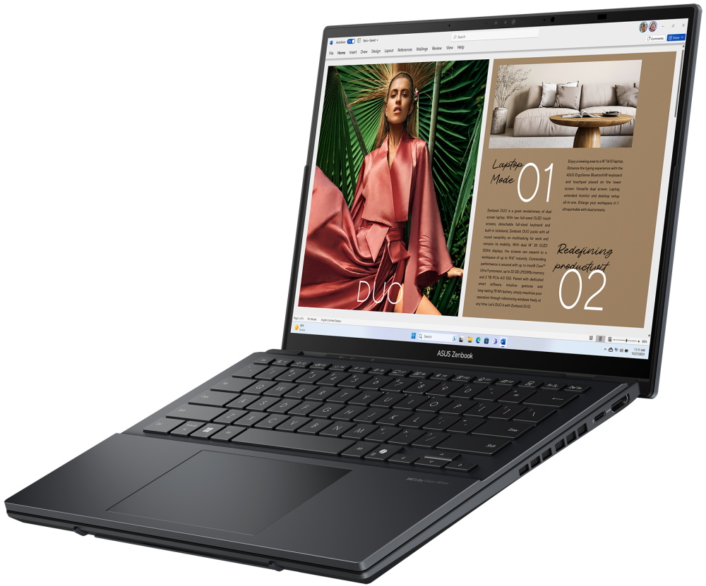 ASUS Zenbook Duo/ Core Ultra 9 285H/ 32GB/ 2 TB SSD/ Intel Arc/ 14"WQXGA+,120Hz,touch,OLED/ W11P/ šedý