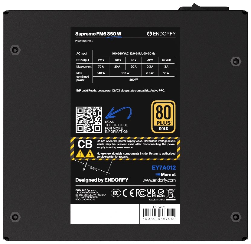 Endorfy zdroj Supremo FM6 Gold 850W / ATX3.1 / 120mm / modulární / 80 Plus Gold