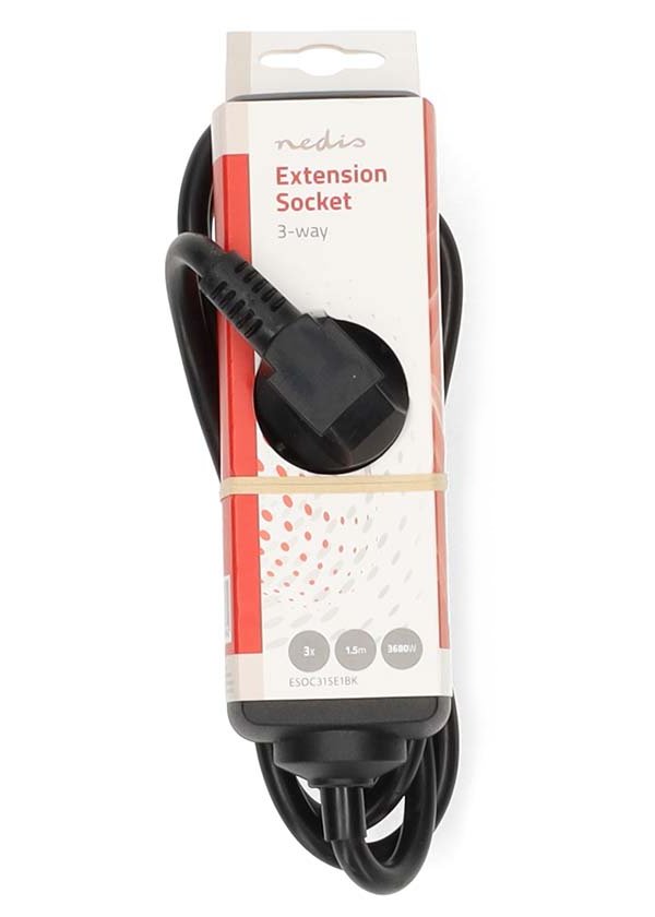 NEDIS napájecí prodlužovací zásuvka/ úhlová/ 3x zásuvka/ černá/ 1,5m