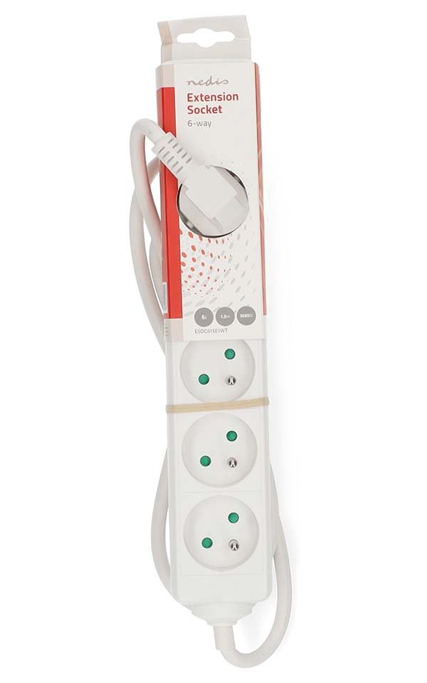 NEDIS napájecí prodlužovací zásuvka/ úhlová/ 6x zásuvka/ bílá/ 1,5m