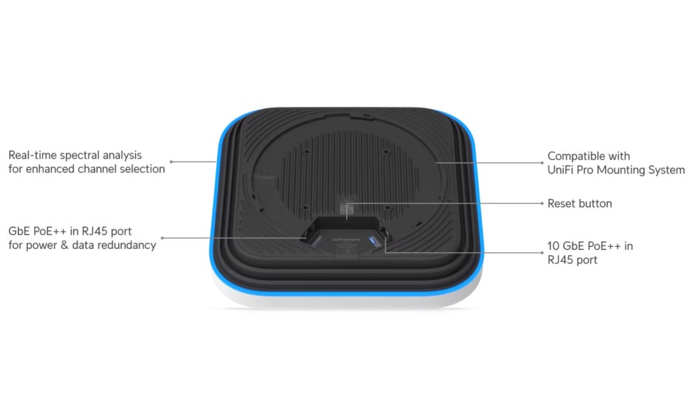 Ubiquiti UniFi E7 - Enterprise Wi-Fi 7 AP, 2.4/5/6GHz, až 20.8Gbps, 1x 10GbE, 1x GbE, vnitřní, PoE++ (bez PoE inj.)