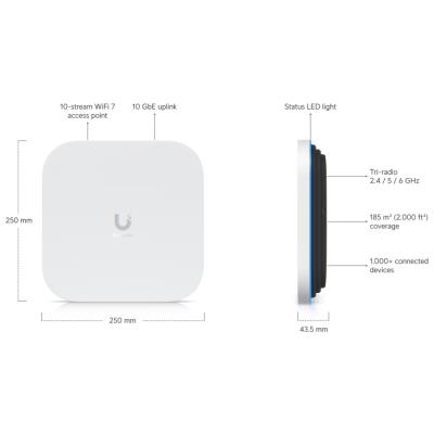 Ubiquiti UniFi E7 - Enterprise Wi-Fi 7 AP, 2.4/5/6GHz, až 20.8Gbps, 1x 10GbE, 1x GbE, vnitřní, PoE++ (bez PoE inj.)