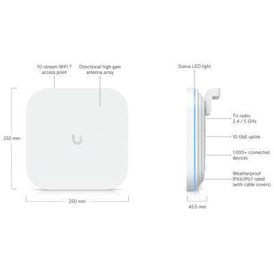 Ubiquiti UniFi E7 Campus - Enterprise Wi-Fi 7 AP, 2.4/5GHz, až 17.9Gbps, 1x 10GbE, 1x GbE, IPX6, PoE++ (bez PoE inj.)