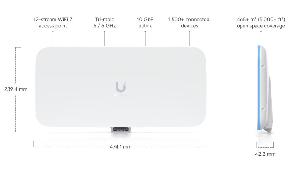 Ubiquiti UniFi E7 Audience - Enterprise Wi-Fi 7 AP, 5/6GHz, až 20.1Gbps, 1x 10GbE, 1x GbE, vnitřní, PoE++ (bez PoE inj.)