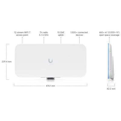 Ubiquiti UniFi E7 Audience - Enterprise Wi-Fi 7 AP, 5/6GHz, až 20.1Gbps, 1x 10GbE, 1x GbE, vnitřní, PoE++ (bez PoE inj.)