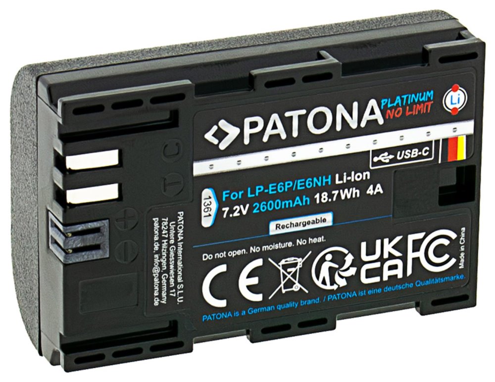PATONA baterie pro foto Canon LP-E6NH 2400mAh Li-Ion Platinum USB-C nabíjení