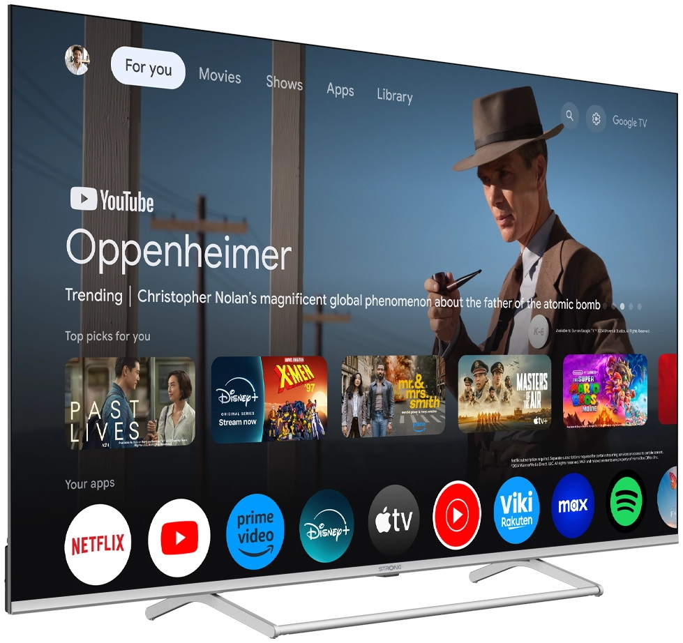 STRONG SMART QLED TV 50"/ SRT50UG8773C/ UHD/ 3840x2160/ DVB-T2/C/S2/ H.265/HEVC/ 4xHDMI/ 2xUSB/ Wi-Fi/ LAN/ G/ ANDROID14